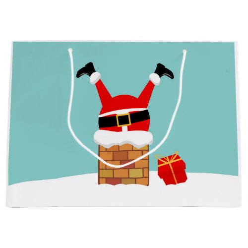 Santa Claus stuck in the chimney on the roof Large Gift Bag