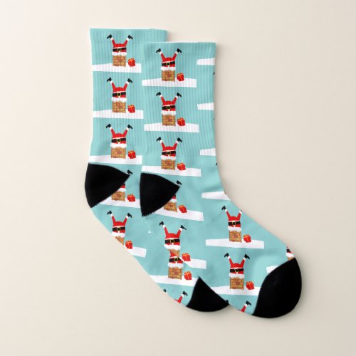 Santa Claus stuck in the chimney on the roof Socks