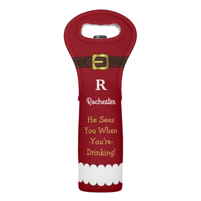 Santa Claus Suit Christmas Holiday Funny Monogram Wine Bag (Front)