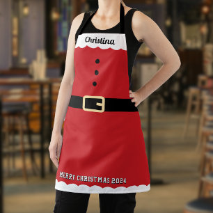 Santa Claus Suit Name Merry Christmas Apron