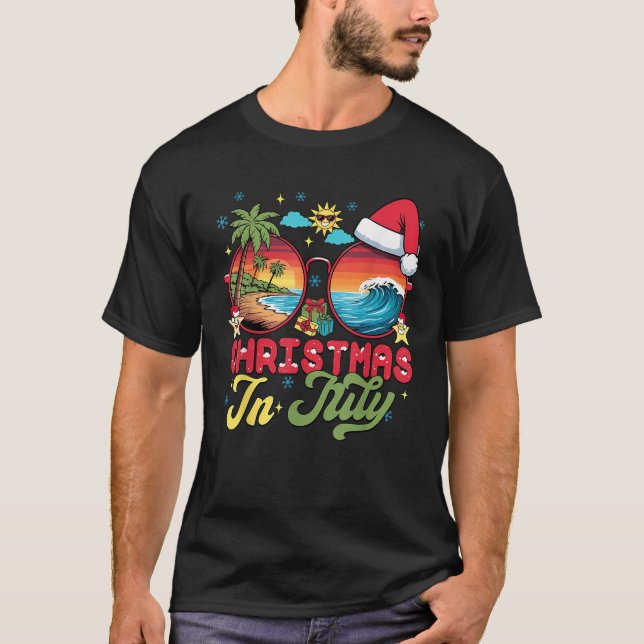 Santa Claus Sunglasses Beach Christmas in July Men T-Shirt (Front)