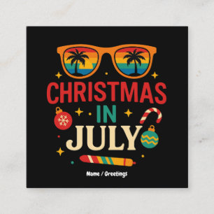 Santa Claus Sunglasses Beach Christmas in July Square Business Card