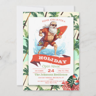 Santa Claus Surfer Cartoon Illustration Invitation