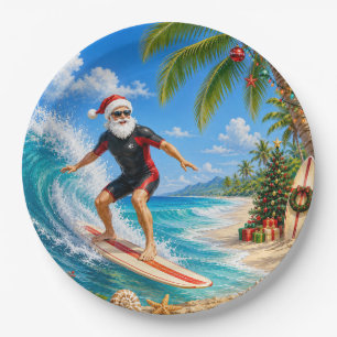 Santa Claus Surfing Beach view Christmas Party Paper Plates