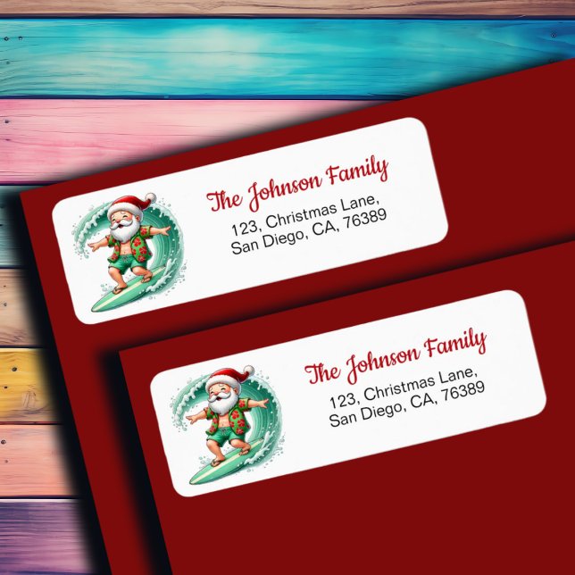 Santa Claus Surfing Return Address Label (Creator Uploaded)
