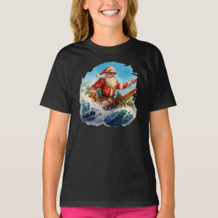 Santa Claus Surfing Shredding Waves Girls T-Shirt