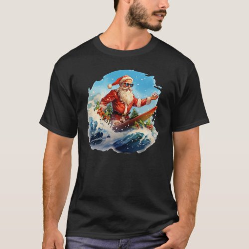 Santa Claus Surfing  T_Shirt