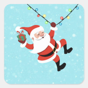 Santa Claus swinging on a string of rope Chrismas Square Sticker