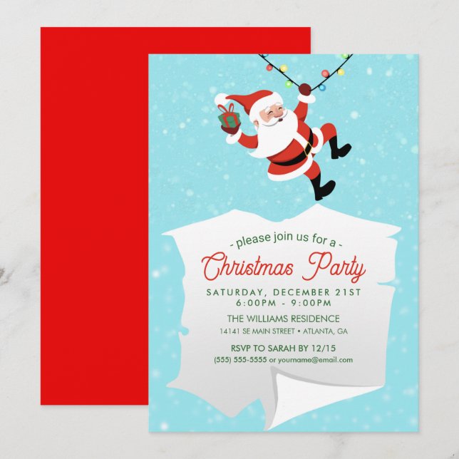 Santa Claus swinging on a string of rope Christmas Invitation (Front/Back)
