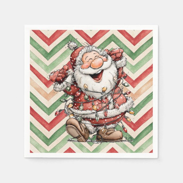 Santa Claus Tangled In Christmas Lights Napkins (Front)
