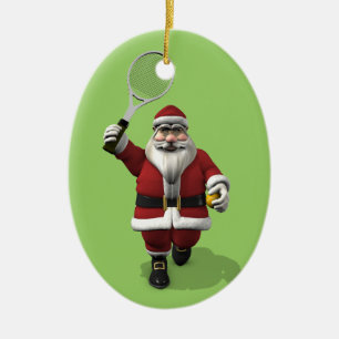 Santa Claus Tennis Player Ceramic Ornament
