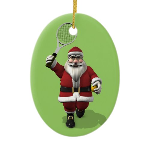 Santa Claus Tennis Player Ceramic Ornament