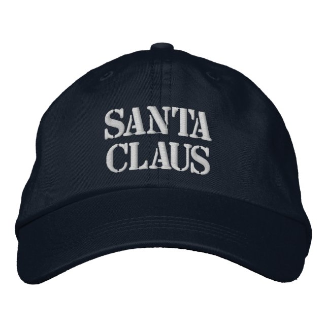 Santa Claus Text Printed Navy Quality-Hat Holiday Embroidered Baseball Cap (Front)