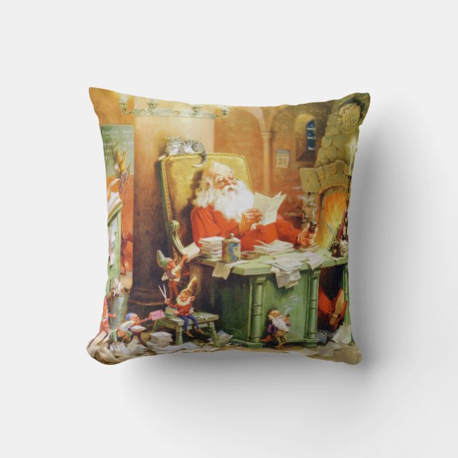 Santa Claus & the Elves at the North Pole Throw Pillow (Front)