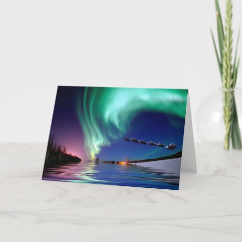 Santa Claus  the Northern Lights Holiday Card