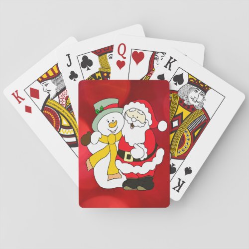 Santa Claus  The Snowman Colorful Illustration Bi Playing Cards