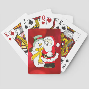Santa Claus & The Snowman Colorful Illustration Poker Cards