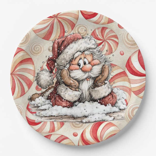Santa Claus Thinking As He Fell  Paper Plates (Front)
