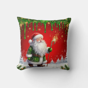 Santa Claus Through Snowy Christmas Wonderland Throw Pillow