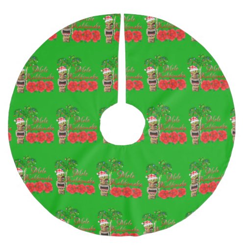 Santa Claus Tiki Mele Kalikimaka Brushed Polyester Tree Skirt