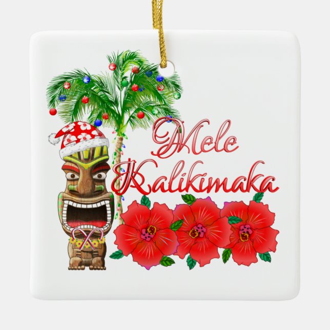 Santa Claus Tiki Mele Kalikimaka Ceramic Ornament (Front)
