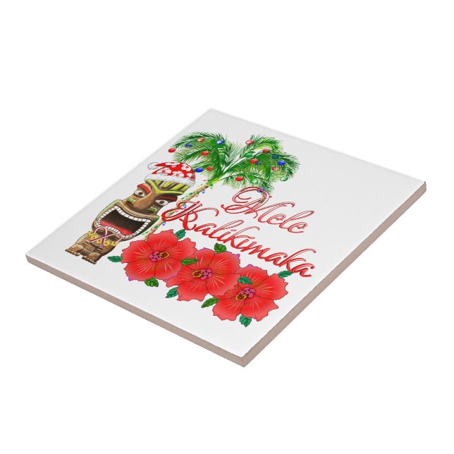 Santa Claus Tiki Mele Kalikimaka Ceramic Tile (Side)