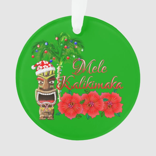 Santa Claus Tiki Mele Kalikimaka Ornament (Front)