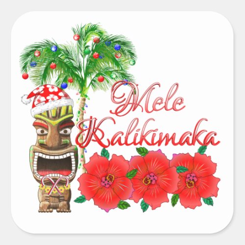 Santa Claus Tiki Mele Kalikimaka Square Sticker