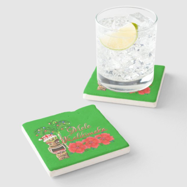 Santa Claus Tiki Mele Kalikimaka Stone Coaster (Side)