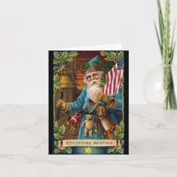 Santa Claus Toys & American Flag Holiday Card by ShowerOfRoses at Zazzle
