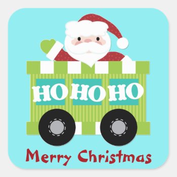 Santa Claus Train Car Christmas Square Sticker by SandCreekVentures at Zazzle