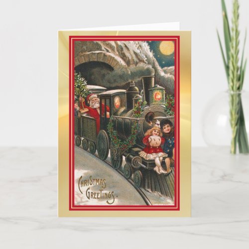 Santa Claus Train Vintage Christmas Card