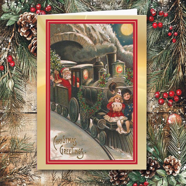 Santa Claus Train Vintage Christmas Card (Creator Uploaded)