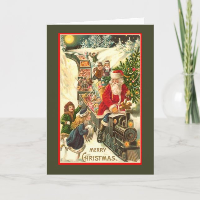 Santa Claus Train Vintage Christmas Card (Front)
