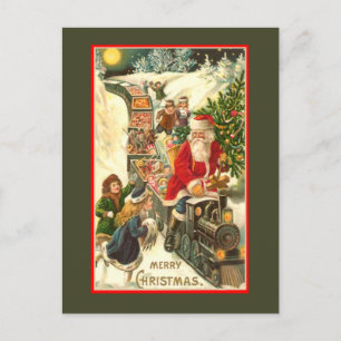 Santa Claus Train Vintage Christmas Card