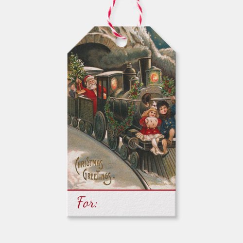 Santa Claus Train Vintage Christmas Gift Tags