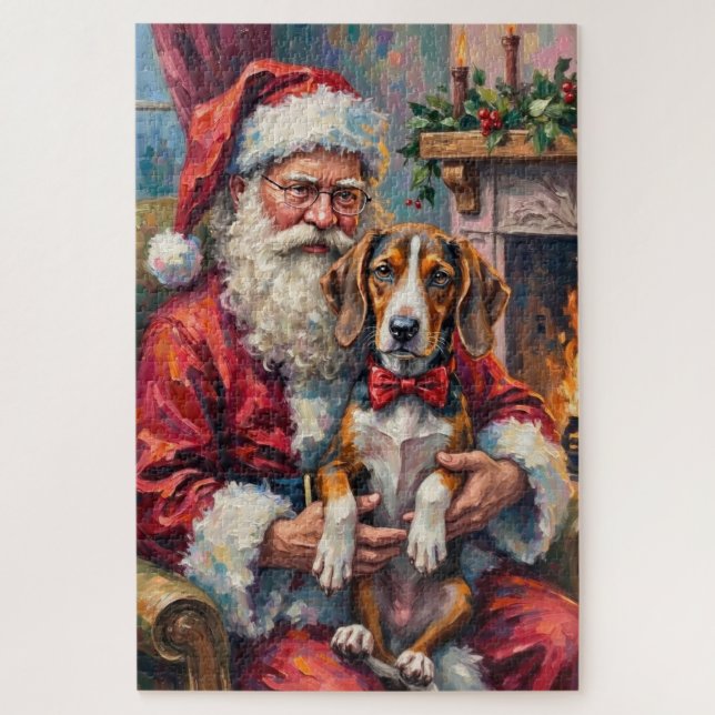 Santa Claus Treeing Walker Coonhound Christmas Art Jigsaw Puzzle (Vertical)