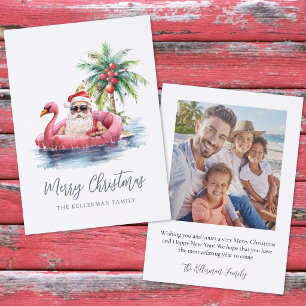 Santa Claus Tropical Beach Christmas Holiday Letterpress Photo Cards