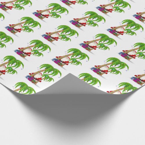 Santa Claus tropical Christmas palm tree Wrapping Paper