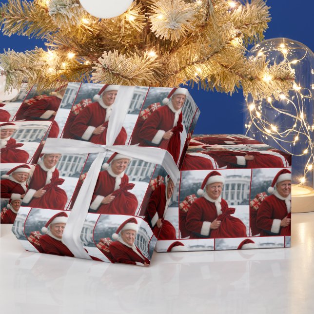Santa Claus Trump In Front of White House Wrapping Paper (Holidays)