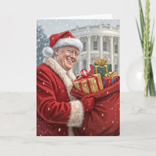 Santa Claus Trump With Gift Bag Card