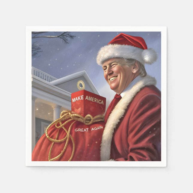 Santa Claus Trump With Gift Bag Napkins (Front)