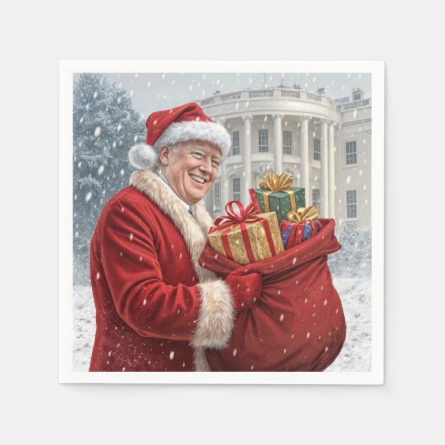 Santa Claus Trump With Gift Bag Napkins (Front)