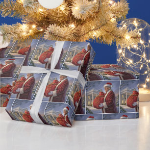 Santa Claus Trump With Gift Bag Wrapping Paper