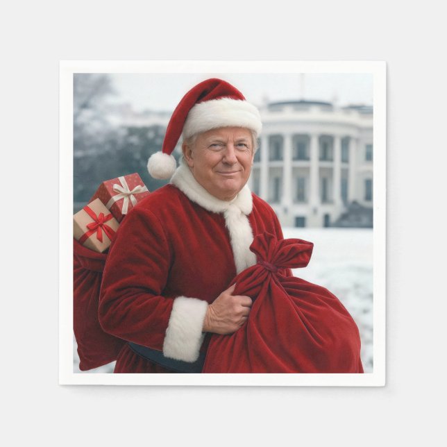 Santa Claus Trump With Red Gift Bag Napkins (Front)