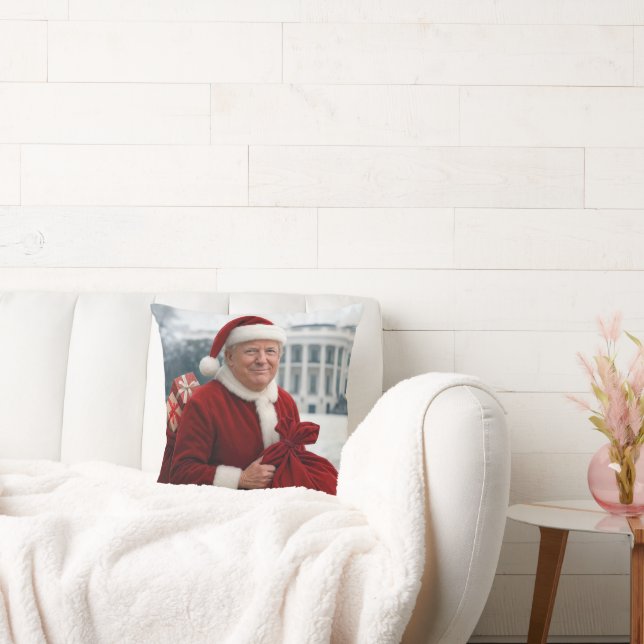 Santa Claus Trump With Red Gift Bag Throw Pillow (Couch)