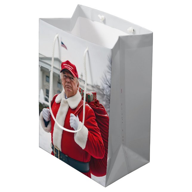Santa Claus Trump With Red Gift Sack Medium Gift Bag (Front Angled)