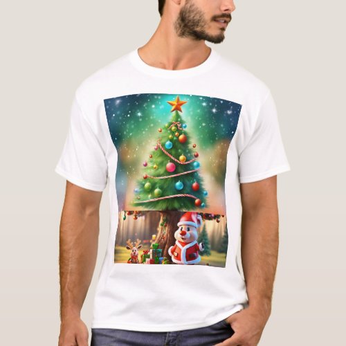 Santa Claus Under Pine Tree Basic T_Shirt