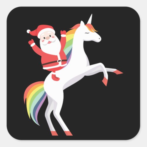 Santa Claus Unicorn Christmas For Holiday Gift Square Sticker