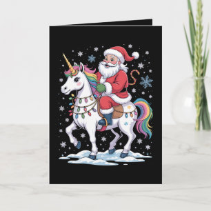 Santa Claus Unicorn Christmas Rainbow Lights Xmas Card
